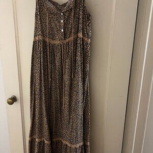 Leopard Print Cotton Maxi Dress